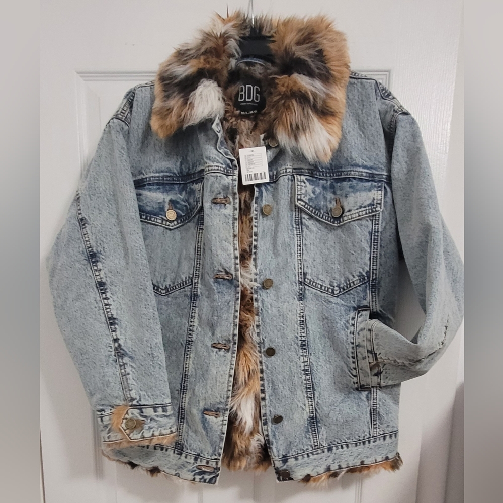 Urban Outfitters Denim Jean Faux Fur Women Jacket
